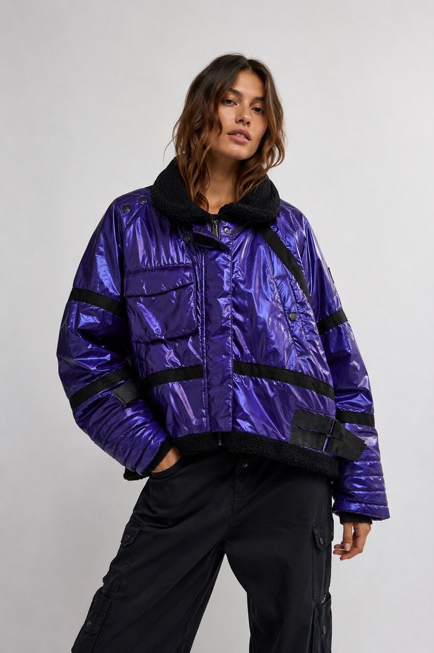 FP Movement Free People Vagabond Bomber Jacket Purple Metallic PrimaLoft XS